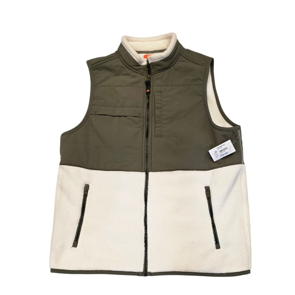 NWT Ozark Trail Full Zip Vest Boys XXL 18 Olive Green And White